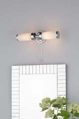 Century Bathroom 2 Light Wall Light Polished Chrome Opal Glass IP44