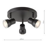 Clint 3 Light Bathroom Plate Spotlight Matt Black IP44