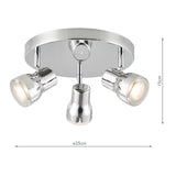 Clint 3 Light Bathroom Plate Spotlight Polished Chrome IP44