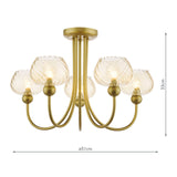 Cognac 5 Light Semi-Flush Satin Gold and Champagne Ribbed Glass