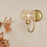 Cognac Wall Light Satin Gold and Champagne Ribbed Glass