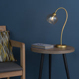 Cognac Table Lamp Satin Gold and Champagne Ribbed Glass