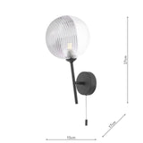 Cohen 1 Light Wall Light Matt Black With Smoked/Clear Ribbed Glass