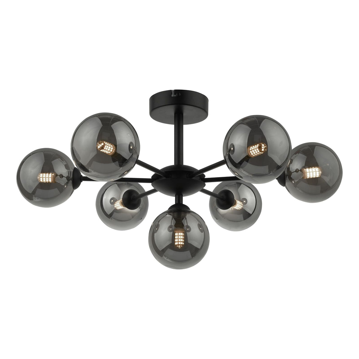 Cohen 7 Light Pendant Matt Black With Smoked Glass – ideas4lighting