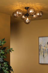 Cohen 7 Light Pendant Matt Black With Smoked Dimpled Glass