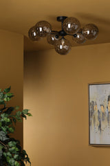 Cohen 7 Light Pendant Matt Black With Smoked Dimpled Glass