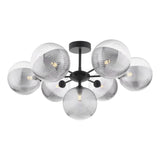 Cohen 7 Light Pendant Matt Black With Smoked/Clear Ribbed Glass