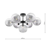Cohen 7 Light Pendant Matt Black With Smoked/Clear Ribbed Glass