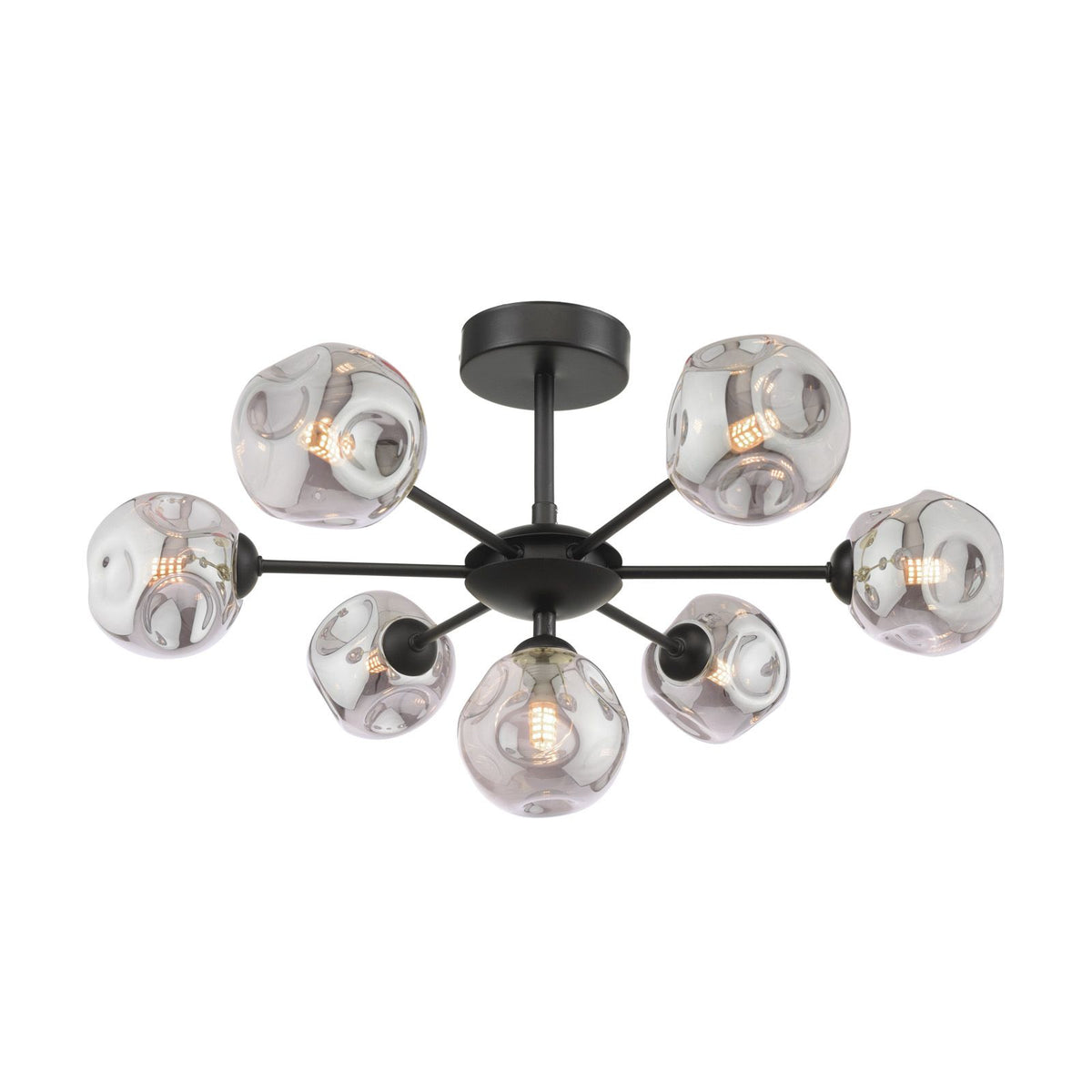 Cohen 7 Light Pendant Matt Black With Closed Organic Smoked Glass ...