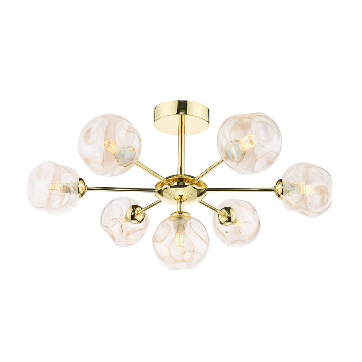Cohen 7 Light Semi Flush Polished Gold With Closed Organic Amber Glass
