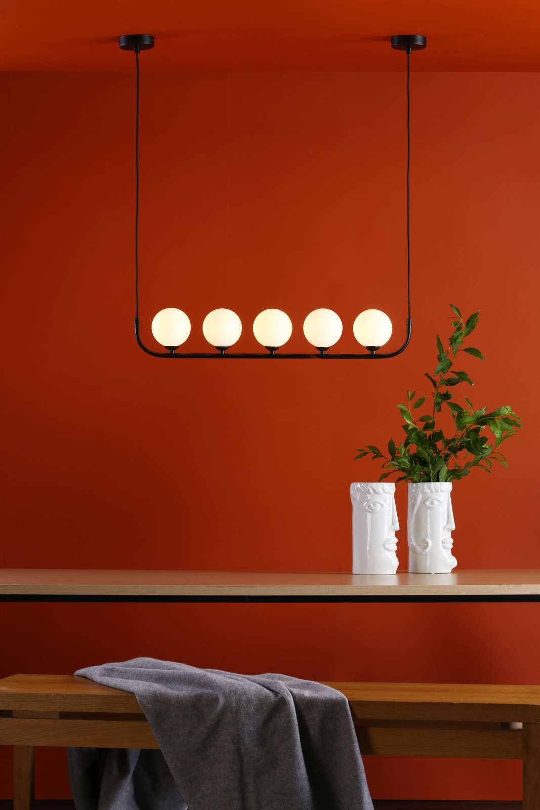 Cradle 5 Light Bar Pendant Matt Black With Opal Glass