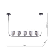Cradle 5 Light Bar Pendant Matt Black With Smoked/Clear Ribbed Glass