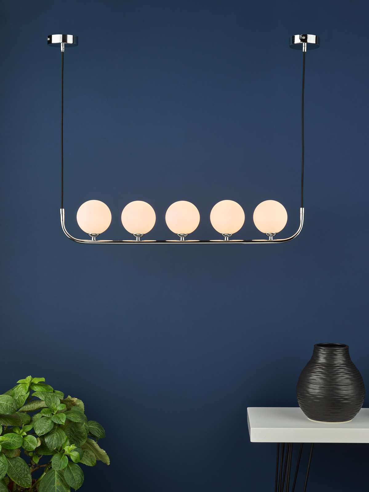 Cradle 5 Light Bar Pendant Polished Chrome With Opal Glass
