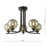 Cradle 5 Light Semi Flush Matt Black With Smoked Glass