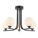 Cradle 5 Light Semi Flush Matt Black With Opal Glass