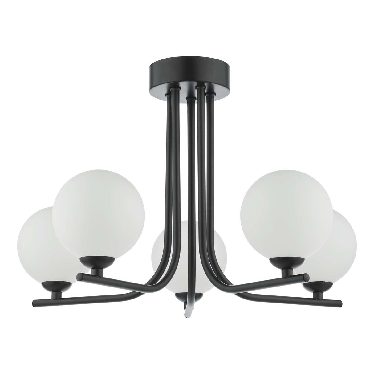 Cradle 5 Light Semi Flush Matt Black With Opal Glass
