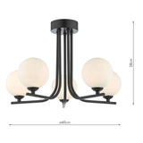 Cradle 5 Light Semi Flush Matt Black With Opal Glass