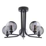 Cradle 5 Light Semi Flush Matt Black With Smoked/Clear Ribbed Glass