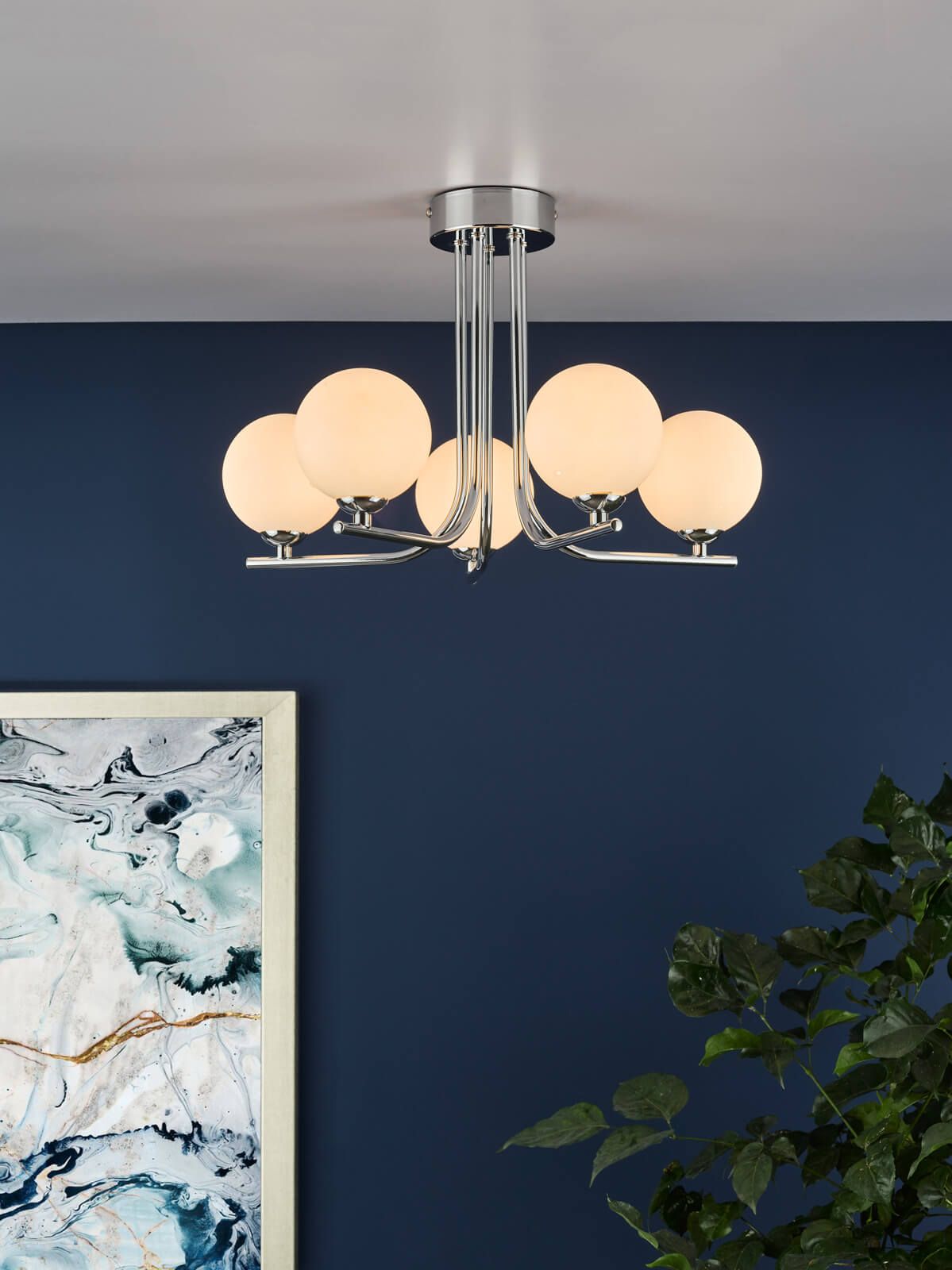Cradle 5 Light Semi Flush Polished Chrome With Opal Glass