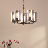 Daylin 5 Light Pendant Satin Black and Smoked Ribbed Glass