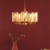 Daylin 5 Light Pendant Satin Gold and Amber Ribbed Glass