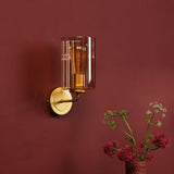 Daylin Wall Light Satin Gold and Amber Ribbed Glass