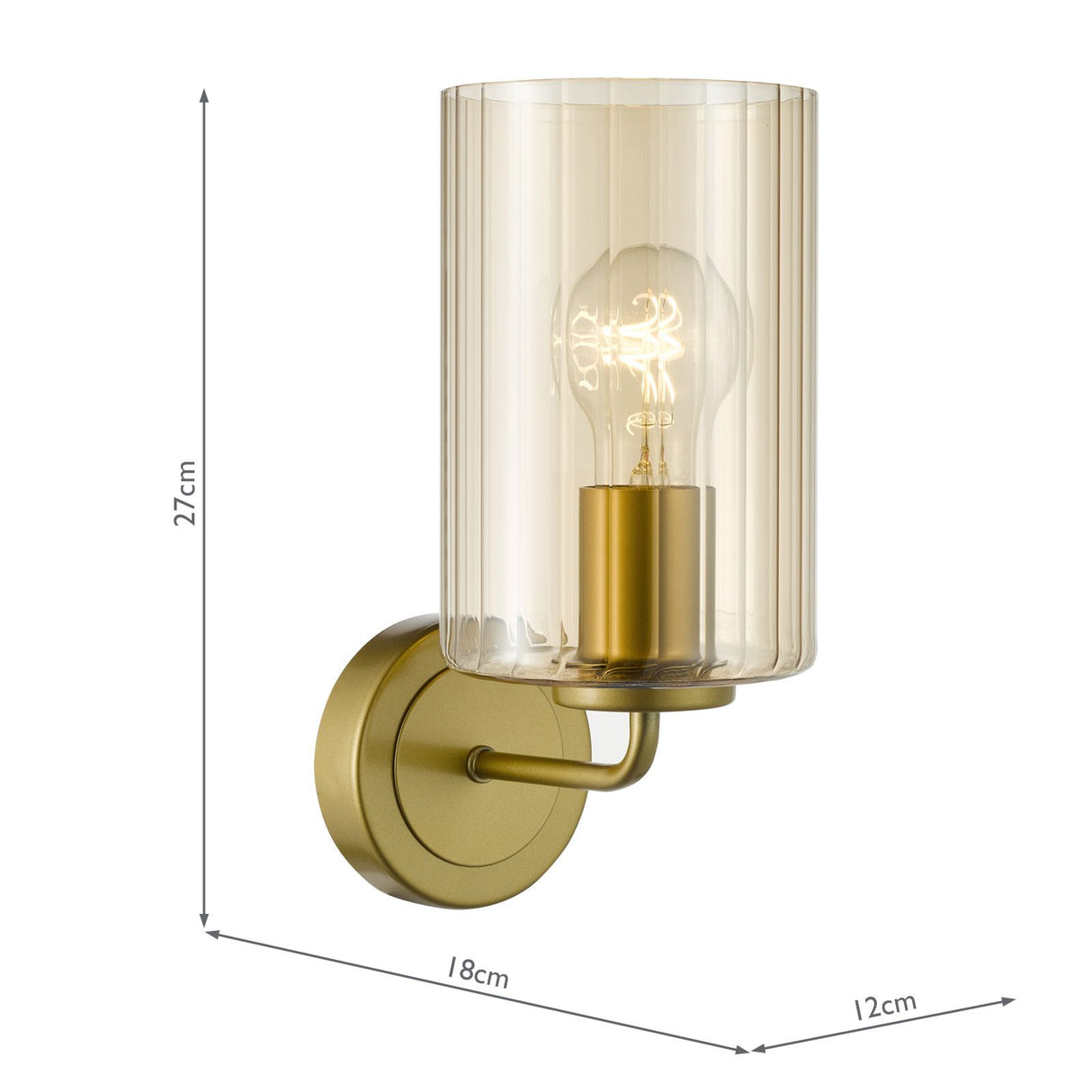 Daylin Wall Light Satin Gold and Amber Ribbed Glass