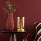 Daylin Table Lamp Satin Gold and Amber Ribbed Glass