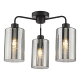 Daylin 3 Light Semi-Flush Satin Black and Smoked Ribbed Glass