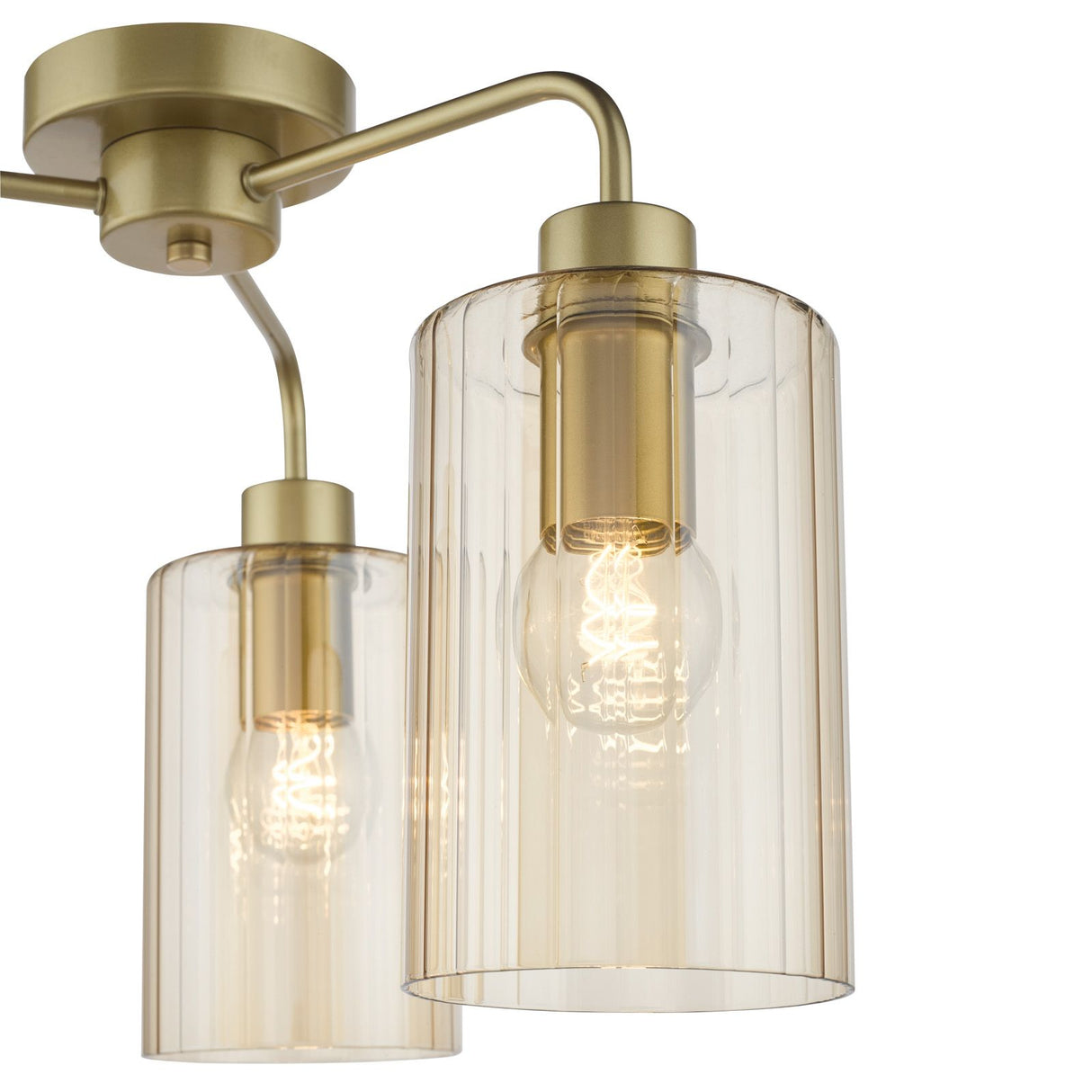 Daylin 3 Light Semi-Flush Satin Gold and Amber Ribbed Glass