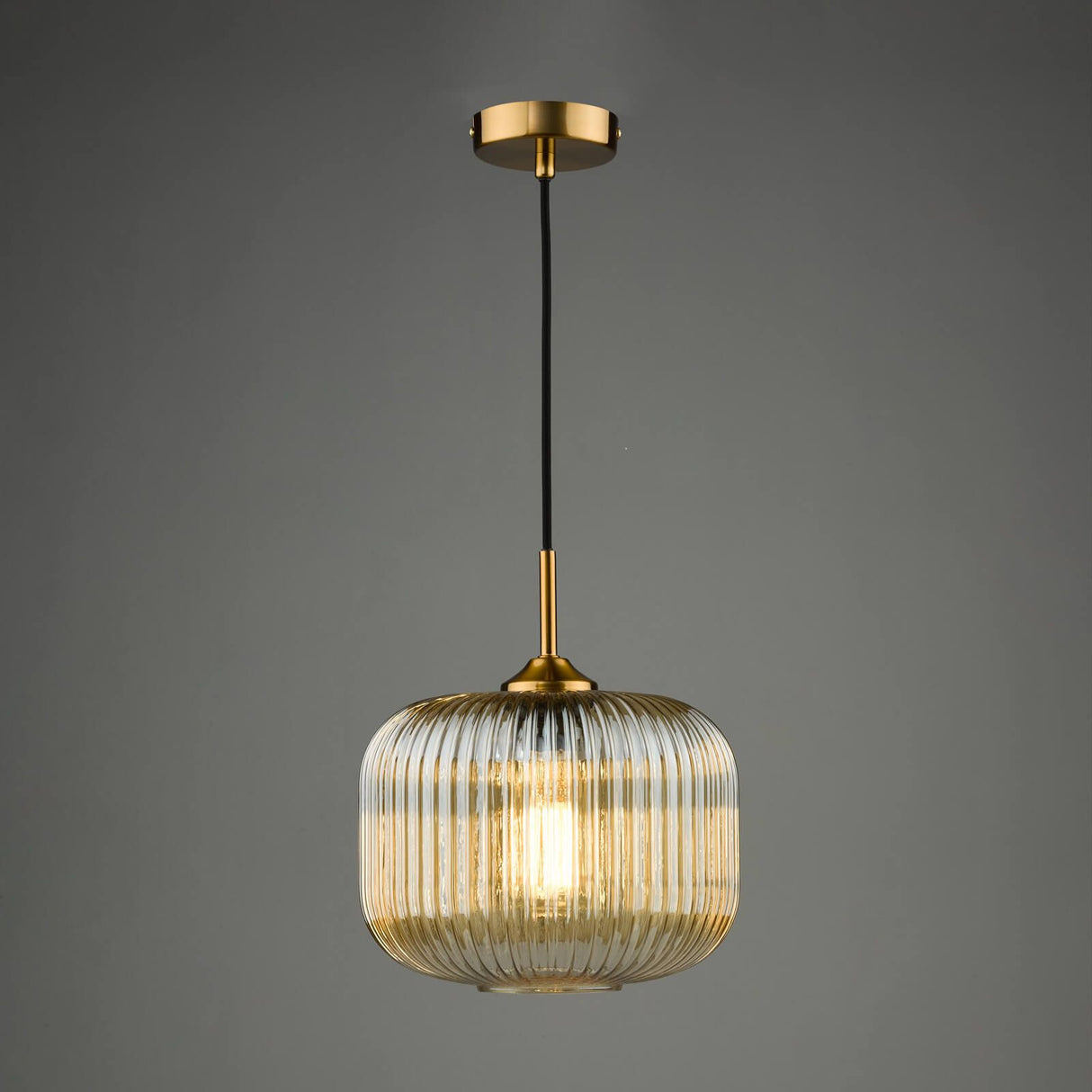 Demarius Pendant Natural Brass and Amber Glass