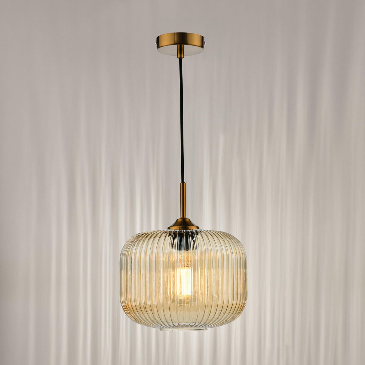 Demarius Pendant Natural Brass and Amber Glass