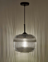 Demarius 1 Light Pendant Black and Smoked Glass