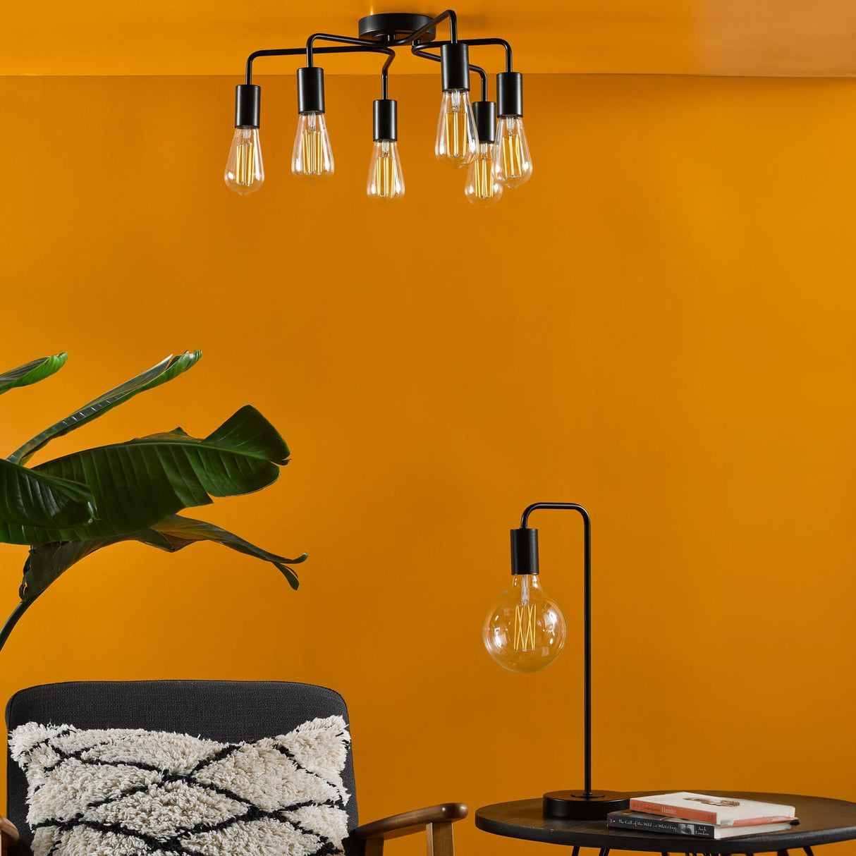 Dena 6 Light Semi-Flush Matt Black