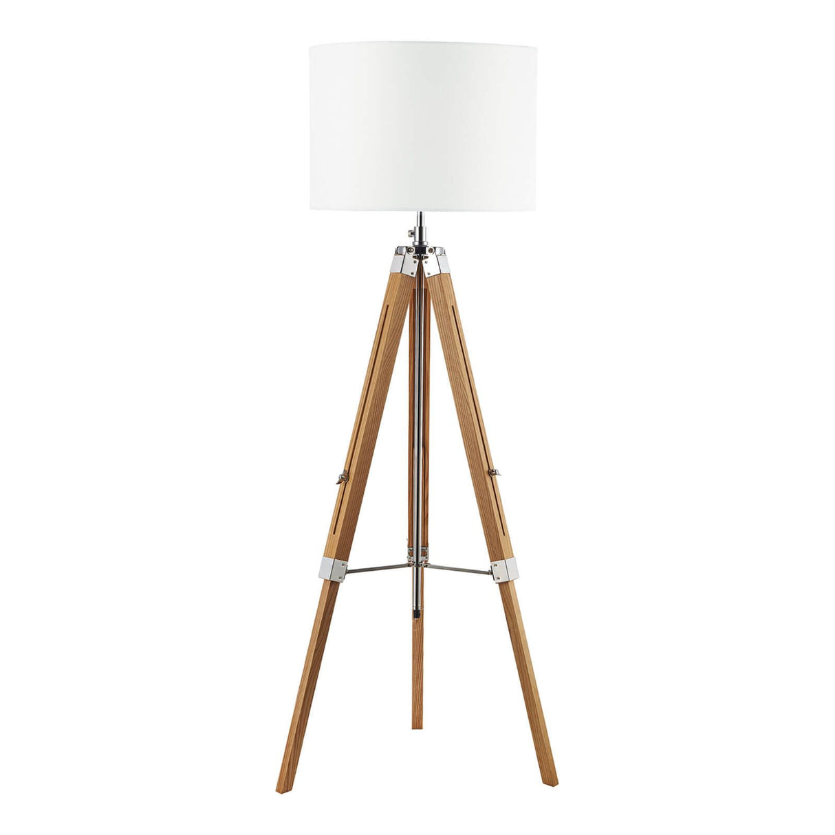 Easel Floor Lamp Light Wood and Polished Chrome With Shade