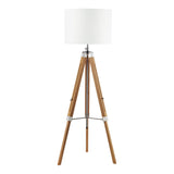 Easel Floor Lamp Light Wood and Polished Chrome With Shade