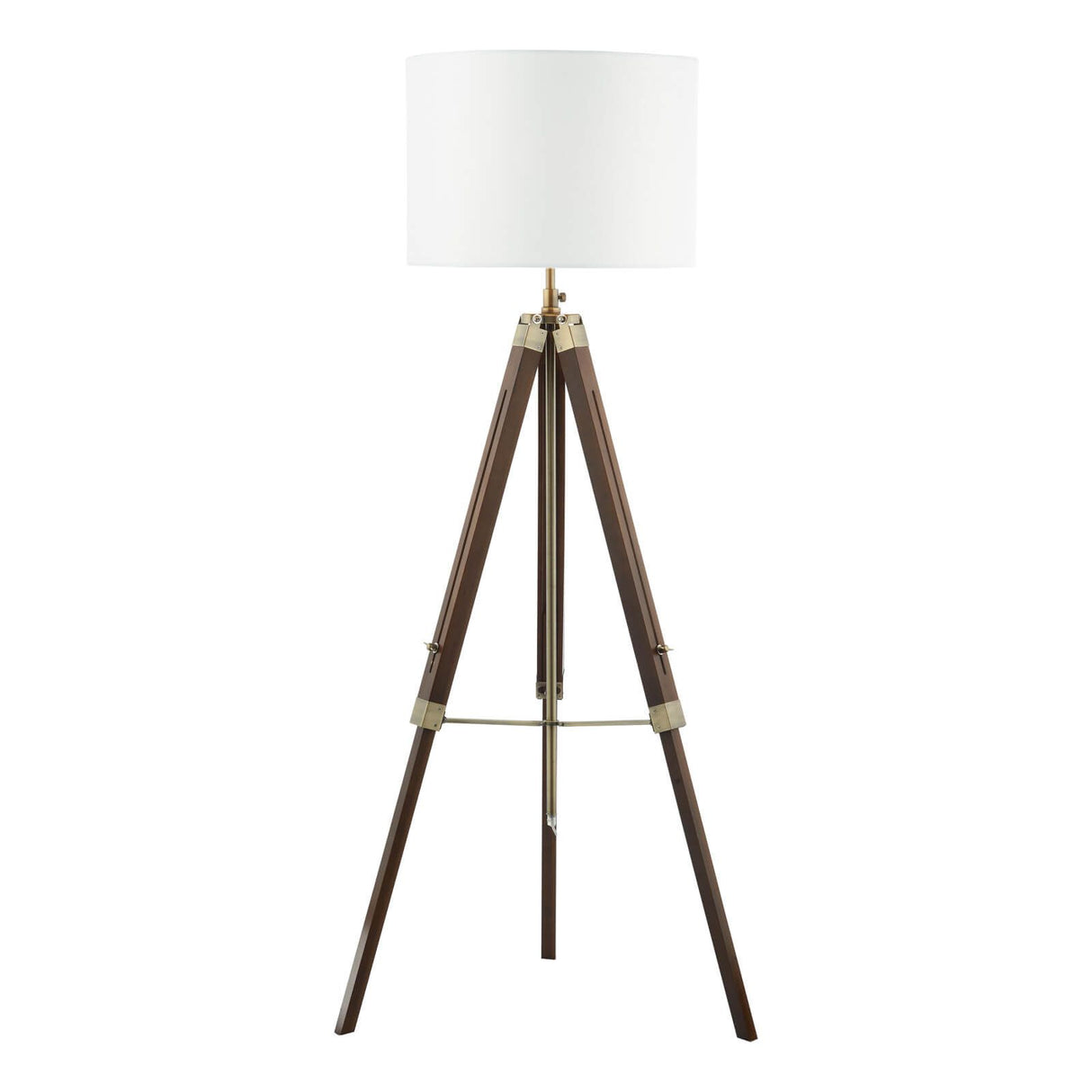 Easel Floor Lamp Dark Wood and Antique Brass With Shade