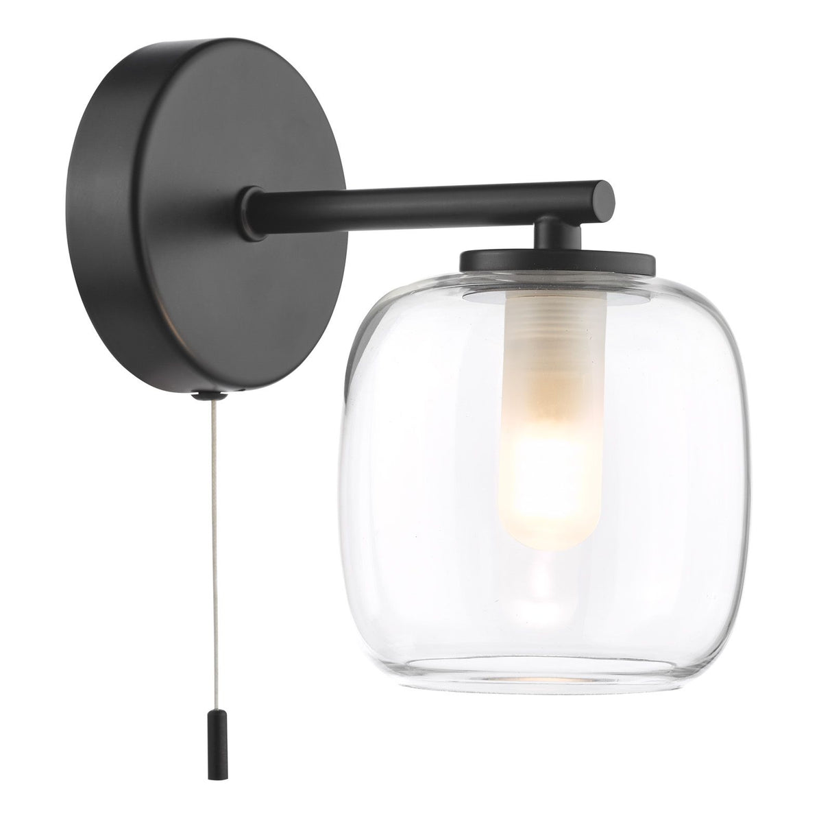 Edaline Bathroom Wall Light Matt Black and Glass IP44