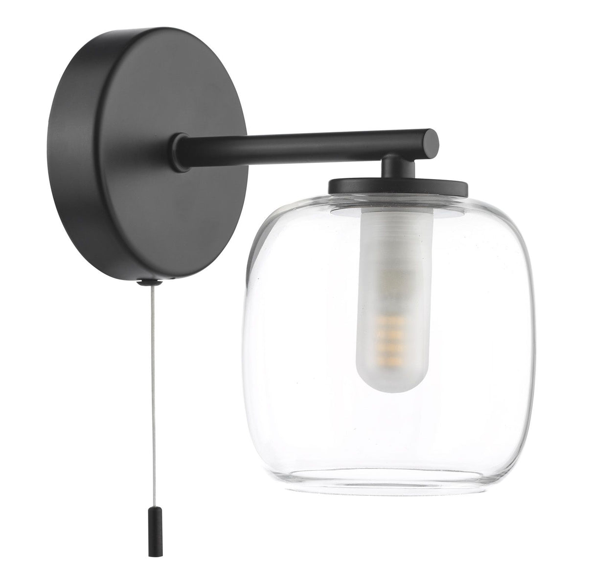 Edaline Bathroom Wall Light Matt Black and Glass IP44