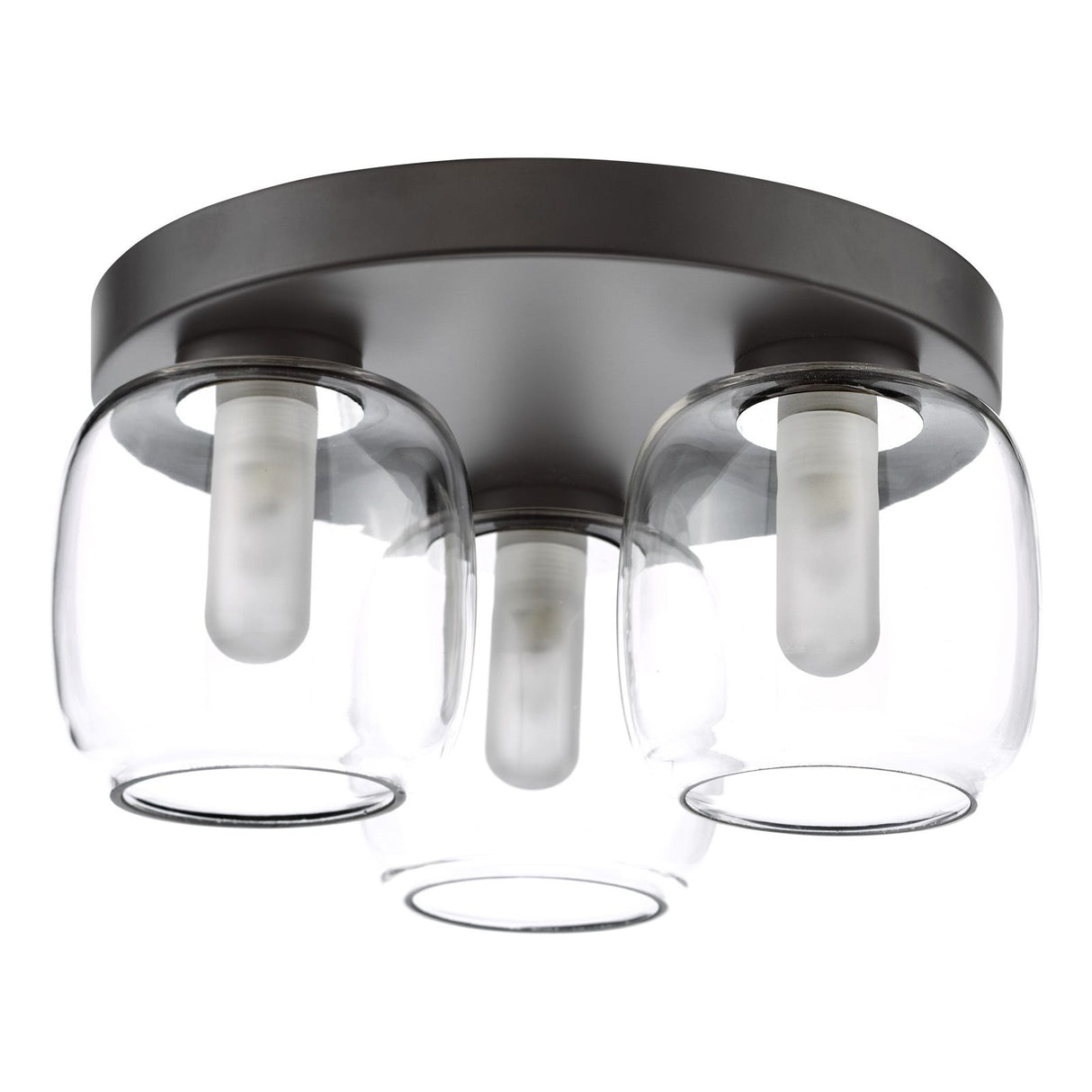 Edaline 3 Light Bathroom Flush Light Matt Black and Glass IP44