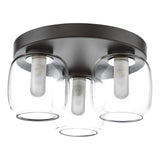 Edaline 3 Light Bathroom Flush Light Matt Black and Glass IP44