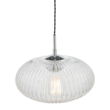 Edmond 1 Light Single Pendant Polished Chrome Ribbed Glass