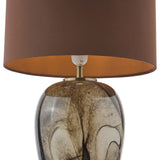 Egas Table Lamp Brown Marble Effect Glass and Antique Brass With Shade