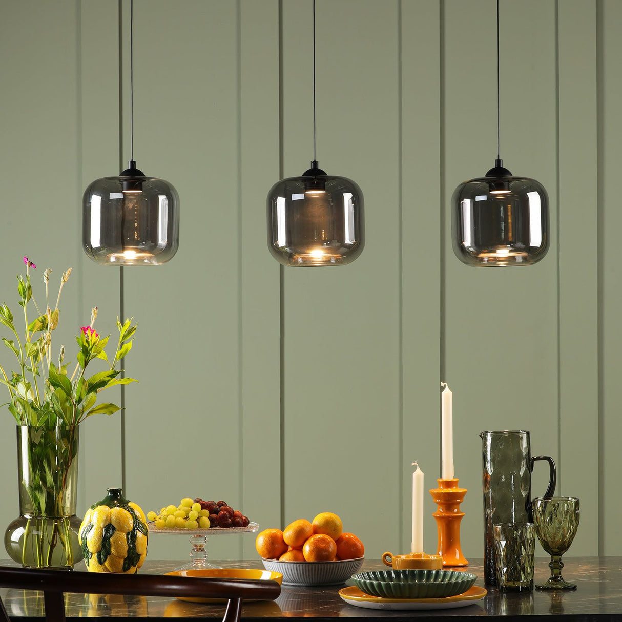 Eileen 3 Light Bar Pendant Matt Black and Smoked Glass LED