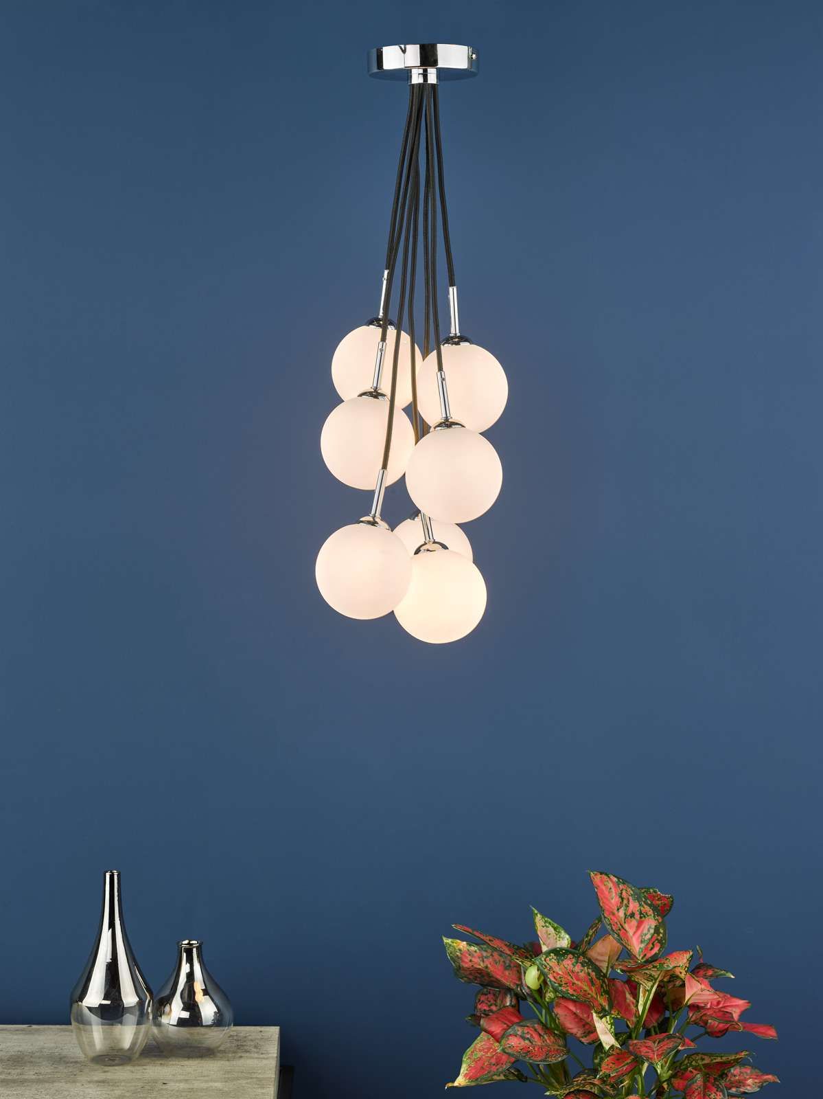 Elpis 7 Light Cluster Pendant Polished Chrome With Opal Glass