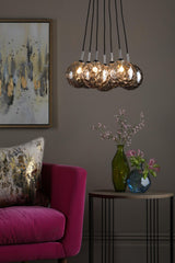Elpis 7 Light Cluster Pendant Polished Chrome With Smoked Dimpled Glass