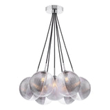 Elpis 7 Light Cluster Pendant Polished Chrome With Smoked/Clear Ribbed Glass