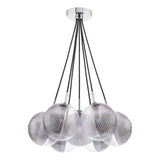 Elpis 7 Light Cluster Pendant Polished Chrome With Smoked/Clear Ribbed Glass