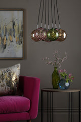 Elpis 7 Light Cluster Pendant Polished Chrome Mixed Coloured Glass