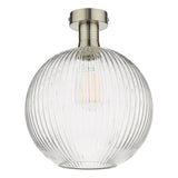 Emerson Semi Flush Antique Chrome Round Ribbed Glass